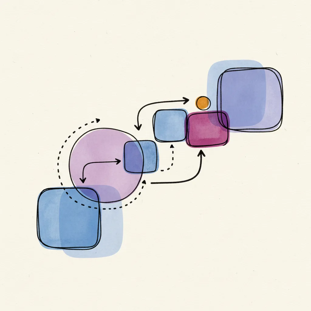 Play-themed abstract motif — colored blocks and shapes in blue and purple, gentle motion blur.